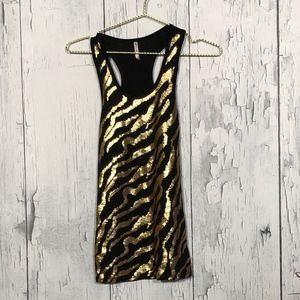 Heart & Hips Black/Gold Zebra Sequins Tank Top Sm